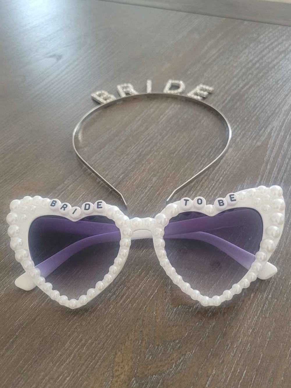Bride To Be Pearl Heart Sunglasses and Bride Headband